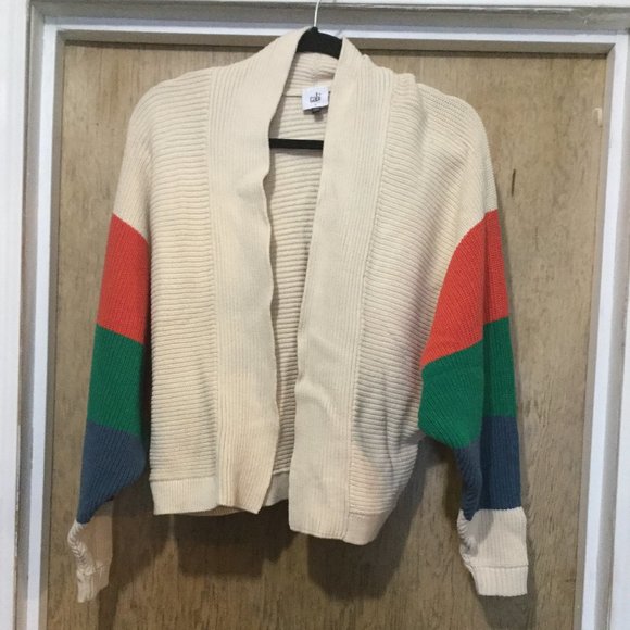 Cabi open front  knit cropped cardigan with multi colored sleeves size small - Picture 1 of 5